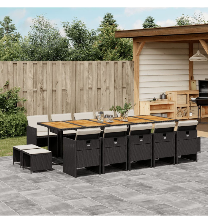 Ensemble à manger de jardin 15 pcs coussins noir résine tressée | Mobilier & Déco