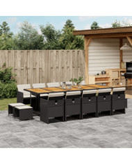 Ensemble à manger de jardin 15 pcs coussins noir résine tressée | Mobilier & Déco