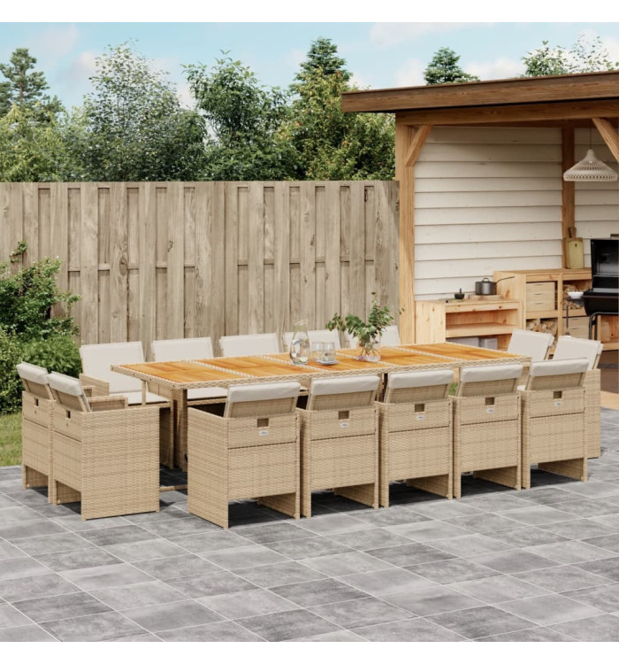 Ensemble à manger de jardin et coussins 15 pcs beige | Mobilier & Déco