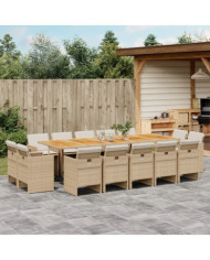 Ensemble à manger de jardin et coussins 15 pcs beige | Mobilier & Déco