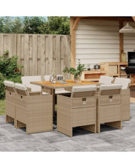 Ensemble à manger de jardin et coussins 9 pcs beige Poly rotin | Mobilier & Déco