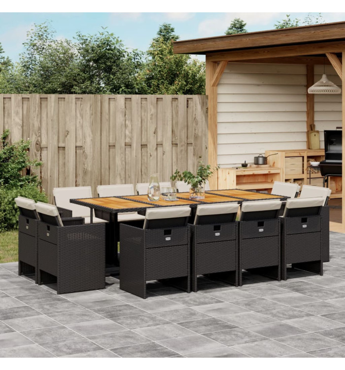 Ensemble à manger de jardin 13 pcs coussins noir résine tressée | Mobilier & Déco
