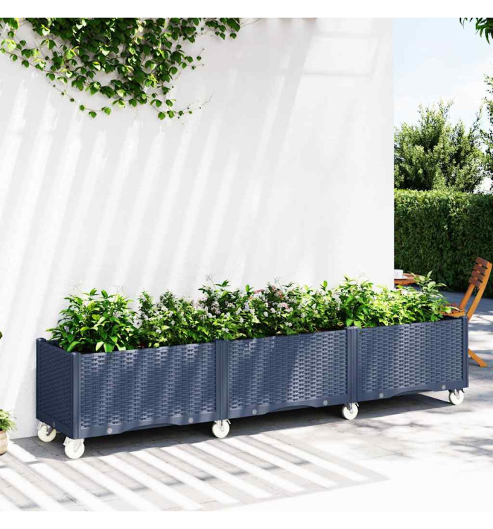 Jardinière à roulettes bleu gris 240x50x54 cm PP | Mobilier & Déco