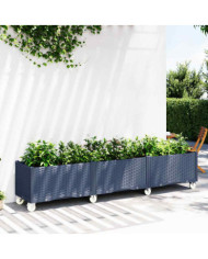 Jardinière à roulettes bleu gris 240x50x54 cm PP | Mobilier & Déco