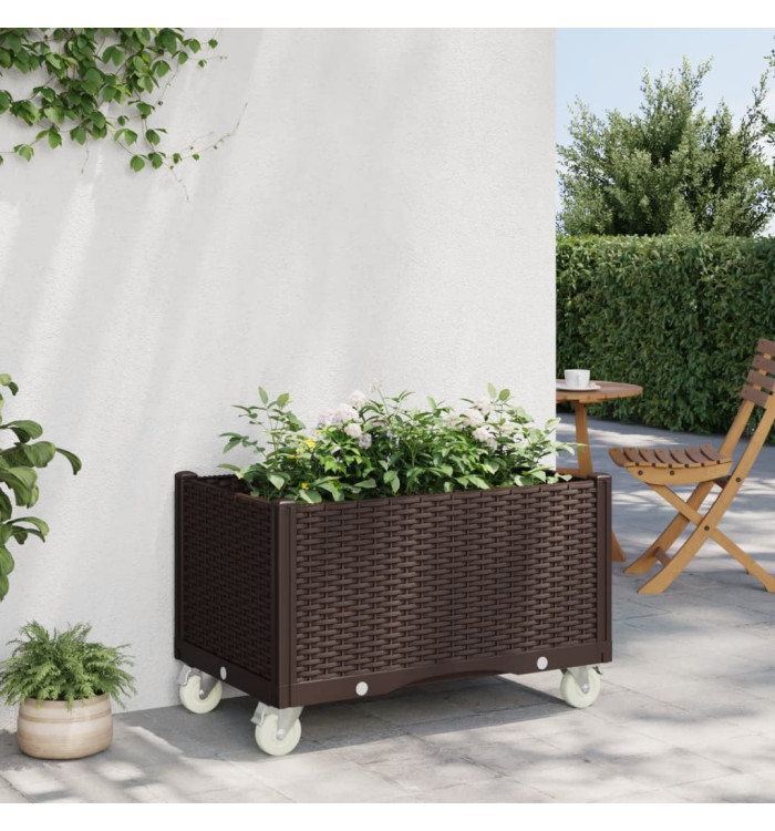 Jardinière à roulettes marron 80x50x54 cm PP | Mobilier & Déco