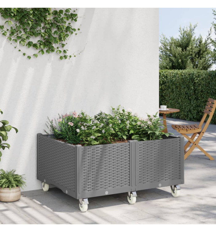 Jardinière à roulettes gris clair 100x80x54 cm PP | Mobilier & Déco