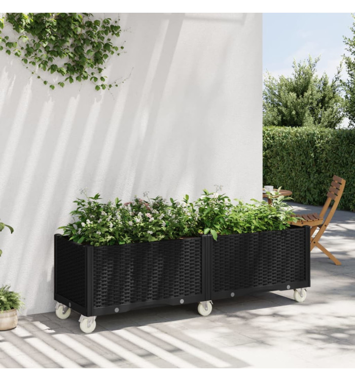 Jardinière à roulettes noir 160x50x54 cm PP | Mobilier & Déco