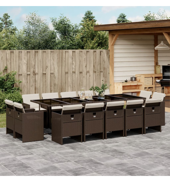 Ensemble à manger de jardin avec coussins 15 pcs marron rotin | Mobilier & Déco