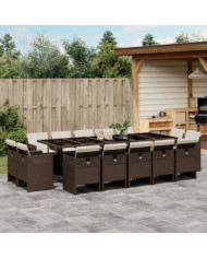 Ensemble à manger de jardin avec coussins 15 pcs marron rotin | Mobilier & Déco