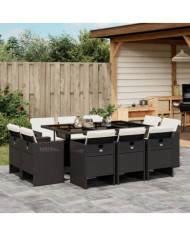 Ensemble à manger de jardin 11 pcs coussins noir résine tressée | Mobilier & Déco