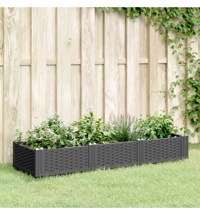 Jardinière avec piquets noir 125x40x28,5 cm PP | Mobilier & Déco