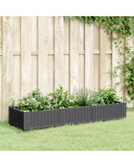 Jardinière avec piquets noir 125x40x28,5 cm PP | Mobilier & Déco