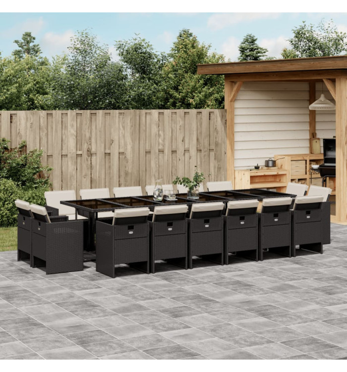 Ensemble à manger de jardin 17 pcs coussins noir résine tressée | Mobilier & Déco
