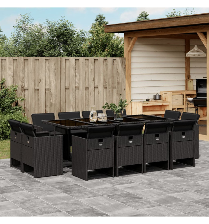 Ensemble à manger de jardin 13 pcs coussins noir résine tressée | Mobilier & Déco
