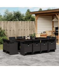 Ensemble à manger de jardin 13 pcs coussins noir résine tressée | Mobilier & Déco