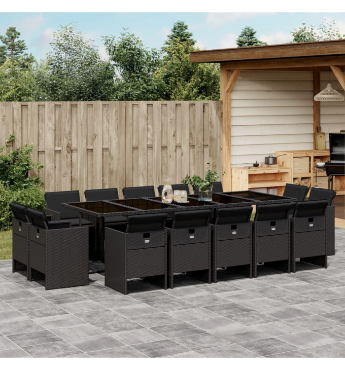 Ensemble à manger de jardin 15 pcs coussins noir résine tressée | Mobilier & Déco