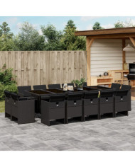 Ensemble à manger de jardin 15 pcs coussins noir résine tressée | Mobilier & Déco