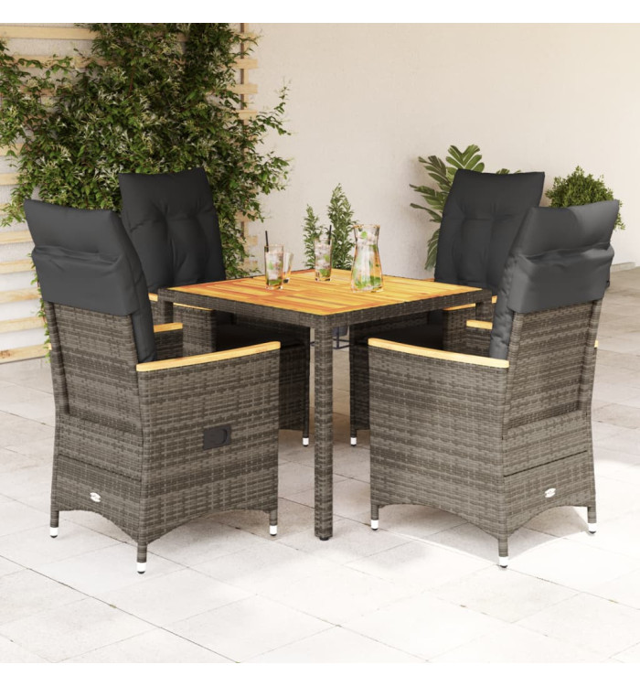 Ensemble à manger de jardin 5 pcs coussins gris résine tressée | Mobilier & Déco