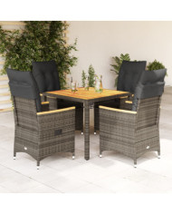 Ensemble à manger de jardin 5 pcs coussins gris résine tressée | Mobilier & Déco