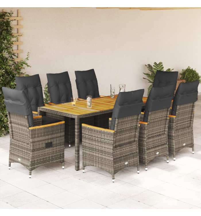 Ensemble à manger de jardin 9 pcs coussins gris résine tressée | Mobilier & Déco