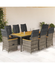 Ensemble à manger de jardin 9 pcs coussins gris résine tressée | Mobilier & Déco