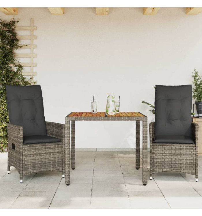 Ensemble de bistro 3 pcs avec coussins gris résine tressée | Mobilier & Déco