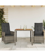 Ensemble de bistro 3 pcs avec coussins gris résine tressée | Mobilier & Déco