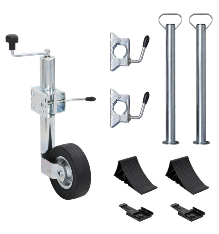 Cric à roue pour remorque 60 mm 2 tubes de soutien 3 pinces | Mobilier & Déco