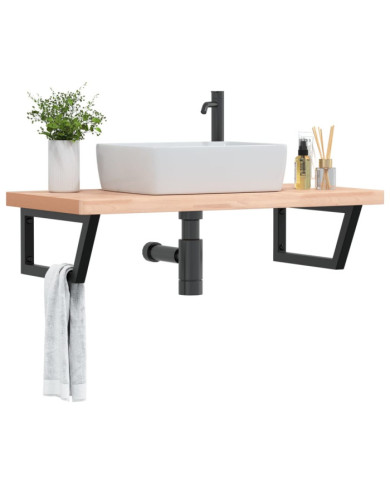 Étagère de vasque murale acier et bois massif de hêtre | Mobilier & Déco