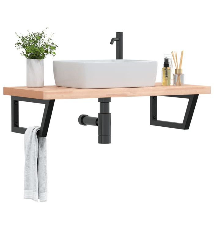 Étagère de vasque murale acier et bois massif de hêtre | Mobilier & Déco