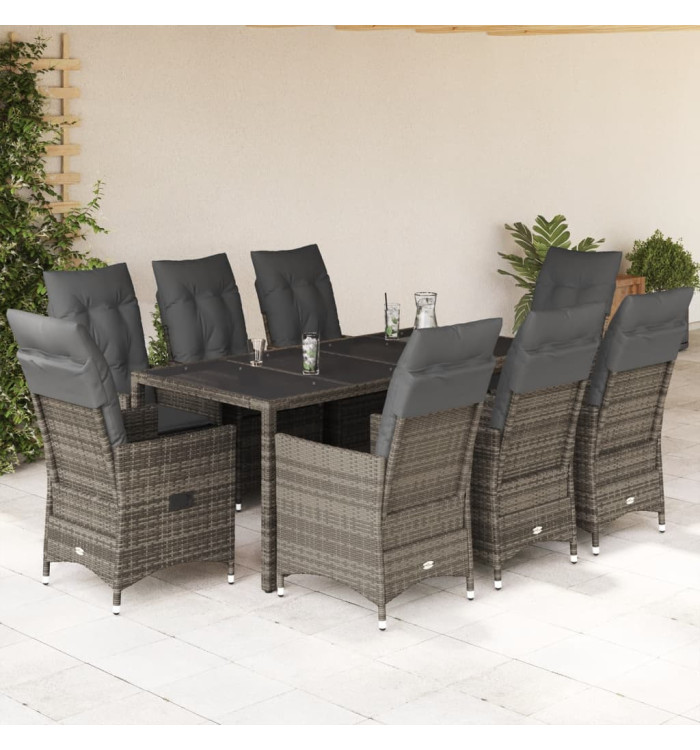 Ensemble à manger de jardin 9 pcs coussins gris résine tressée | Mobilier & Déco