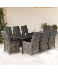 Ensemble à manger de jardin 9 pcs coussins gris résine tressée | Mobilier & Déco
