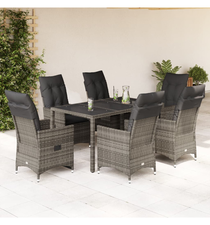 Ensemble à manger de jardin et coussins 7 pcs gris rotin | Mobilier & Déco