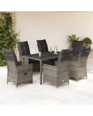 Ensemble à manger de jardin et coussins 7 pcs gris rotin | Mobilier & Déco