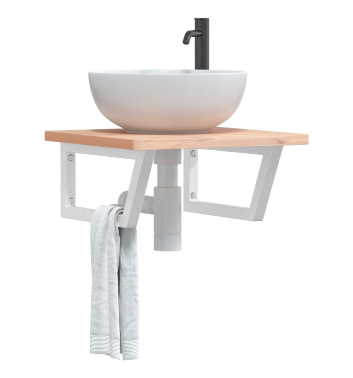 Étagère de vasque murale acier et bois massif de hêtre | Mobilier & Déco