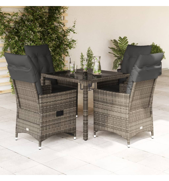 Ensemble à manger de jardin 5 pcs coussins gris résine tressée | Mobilier & Déco