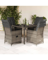 Ensemble à manger de jardin 5 pcs coussins gris résine tressée | Mobilier & Déco