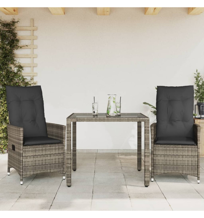 Ensemble de bistro 3 pcs avec coussins gris résine tressée | Mobilier & Déco