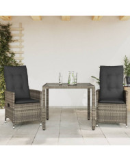 Ensemble de bistro 3 pcs avec coussins gris résine tressée | Mobilier & Déco