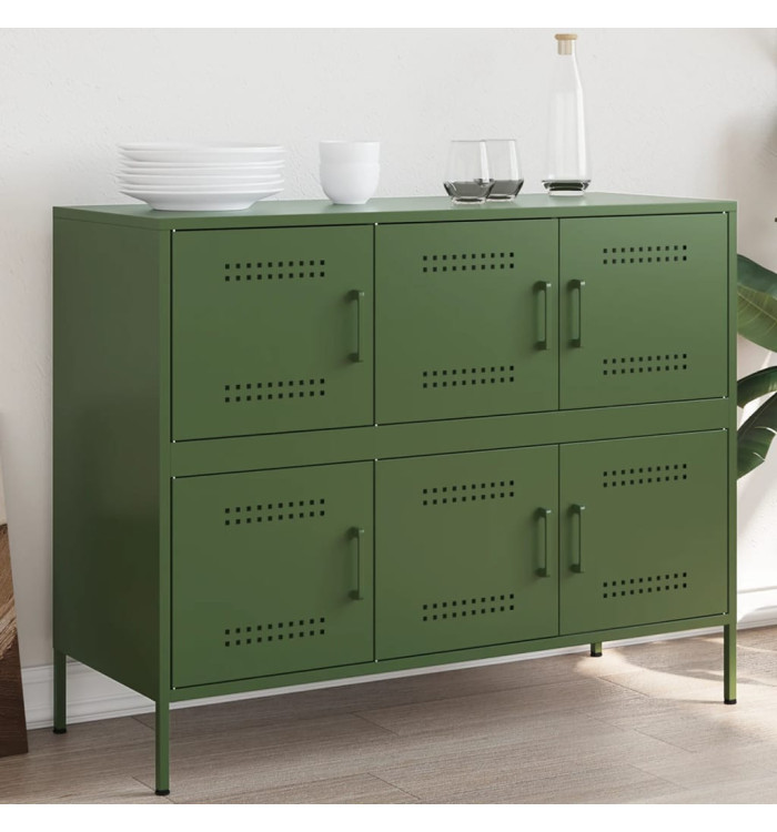 Buffet vert olive 100,5x39x79 cm acier | Mobilier & Déco