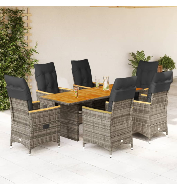 Ensemble à manger de jardin et coussins 7 pcs gris rotin | Mobilier & Déco