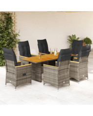 Ensemble à manger de jardin et coussins 7 pcs gris rotin | Mobilier & Déco
