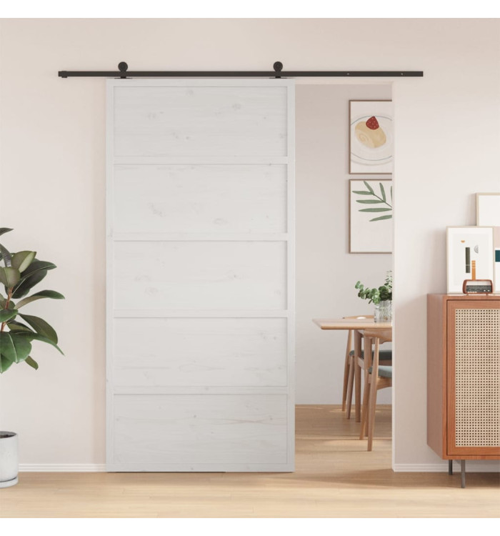 Porte de grange blanc 100x208 cm bois massif de pin | Mobilier & Déco