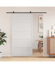 Porte de grange blanc 100x208 cm bois massif de pin | Mobilier & Déco