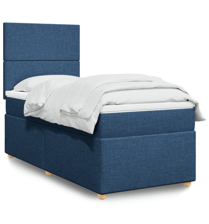 Sommier à lattes de lit avec matelas Bleu 90x190 cm Tissu | Mobilier & Déco