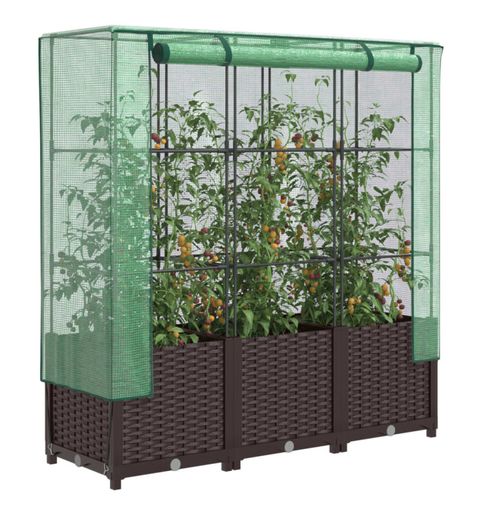 Jardinière surélevée avec housse aspect rotin 120x40x138 cm | Mobilier & Déco