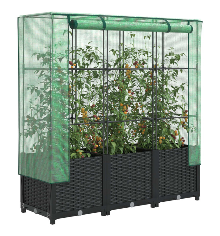 Jardinière surélevée avec housse aspect rotin 120x40x138 cm | Mobilier & Déco