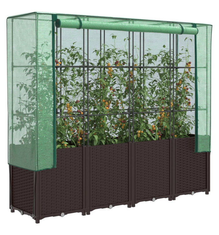 Jardinière surélevée avec housse aspect rotin 160x40x153 cm | Mobilier & Déco