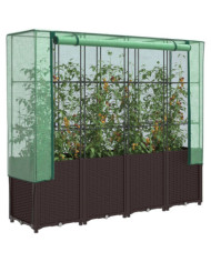 Jardinière surélevée avec housse aspect rotin 160x40x153 cm | Mobilier & Déco