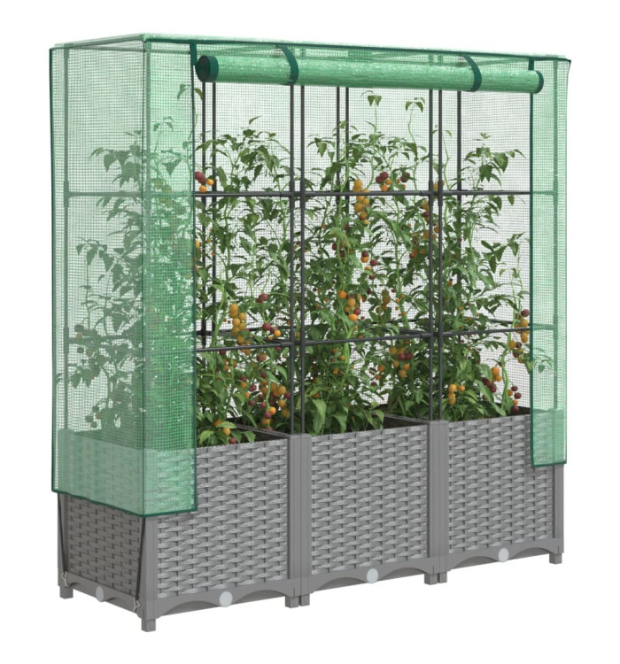 Jardinière surélevée avec housse aspect rotin 120x40x138 cm | Mobilier & Déco